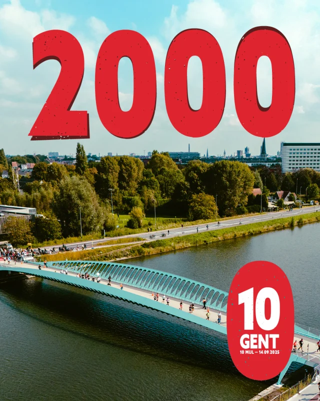 De teller staat al op meer dan 2000 inschrijvingen! 🎉 
Gent loopt duidelijk warm voor de Gent 10 Mijl op zondag 14 september. Jij ook? 🏃‍♀️🏃‍♂️